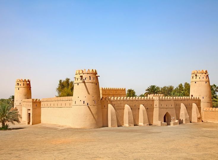 Historic sand-coloured Al Ain fort on a day tour from Abu Dhabi