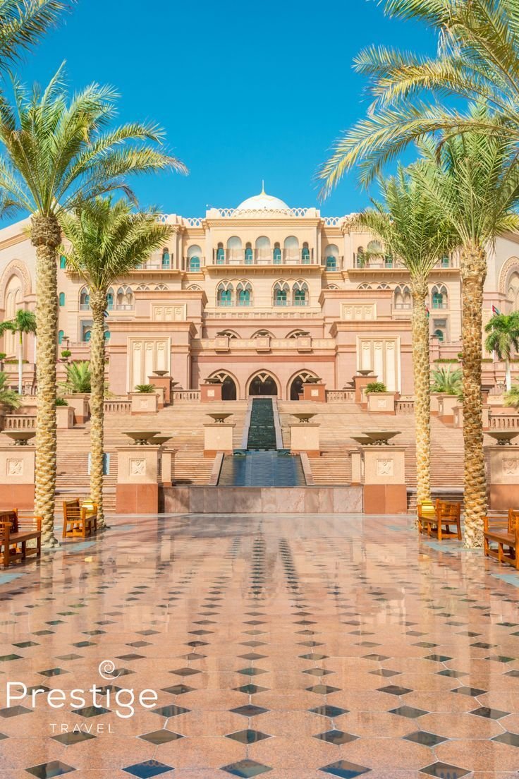 Palm-lined courtyard and entrance of Emirates Palace, Abu Dhabi