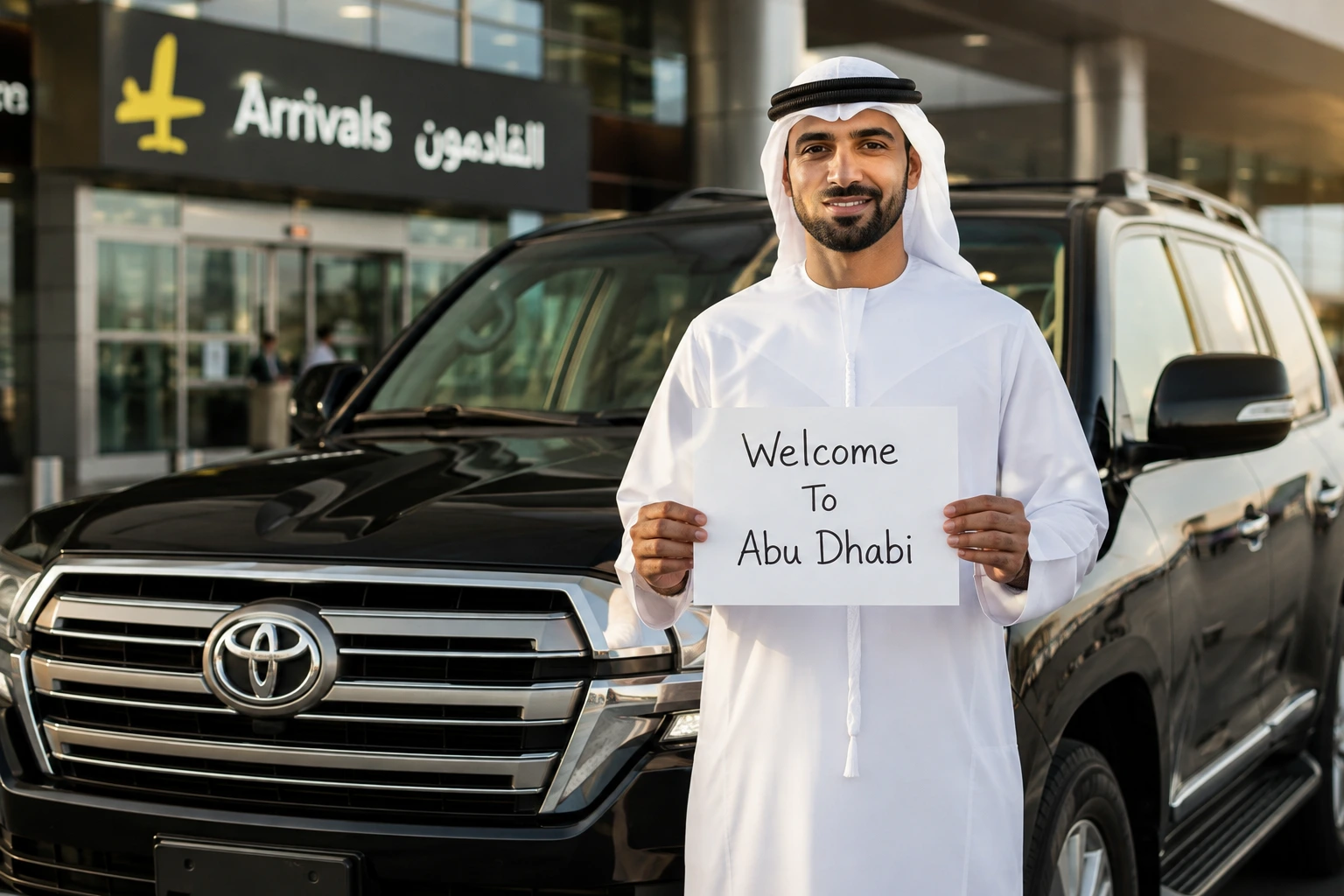 Desert Safaris Booking team welcome to Abu Dhabi, airport pickup for layover tour guests