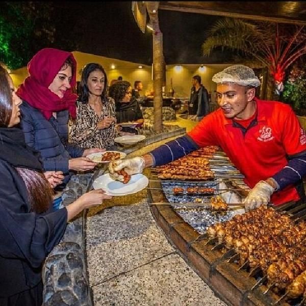 BBQ buffet dinner at an Abu Dhabi desert safari camp