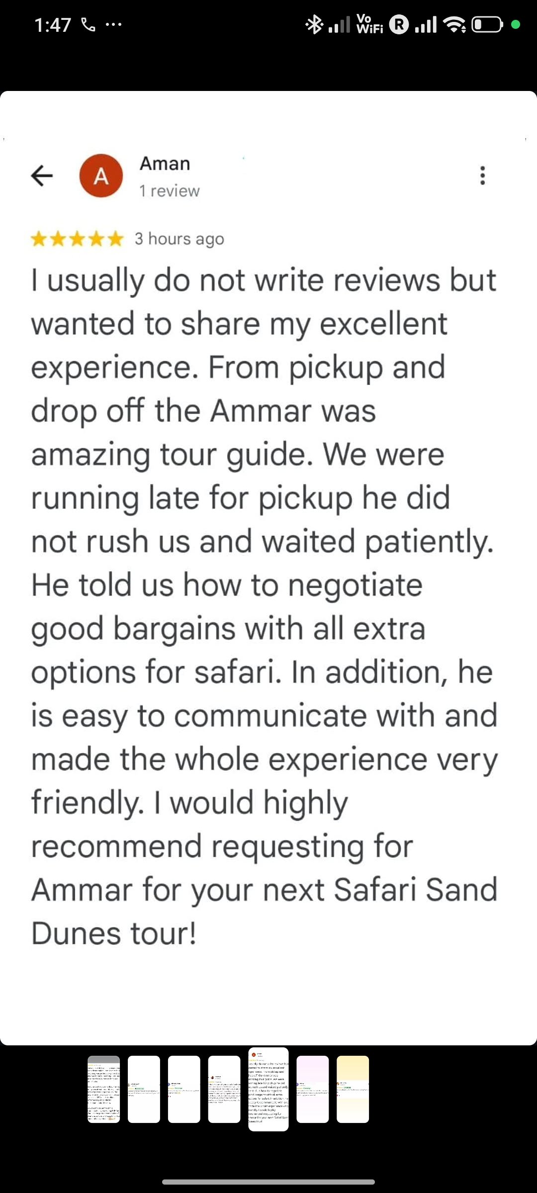 Instagram review of an Abu Dhabi desert safari from a happy guest 1