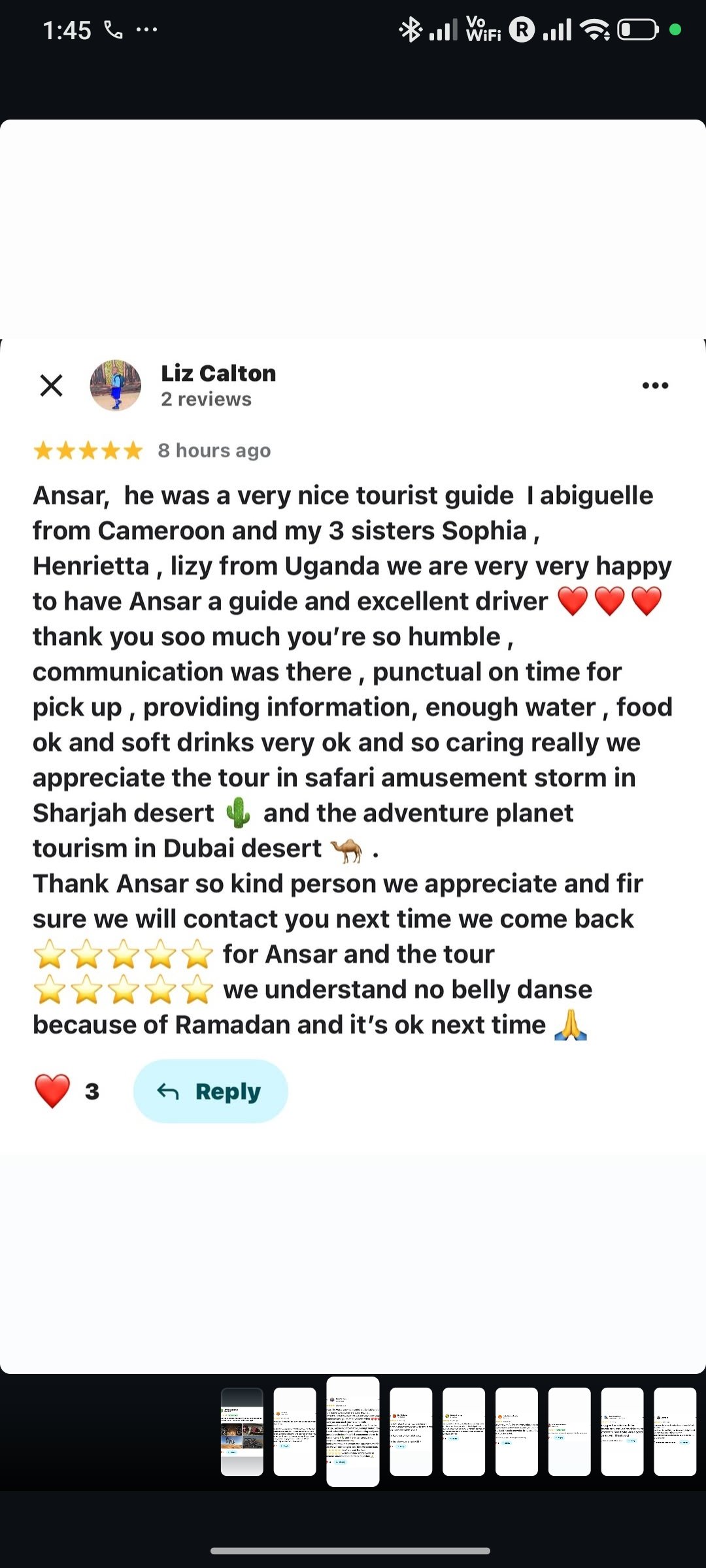 Instagram review of an Abu Dhabi desert safari from a happy guest 10