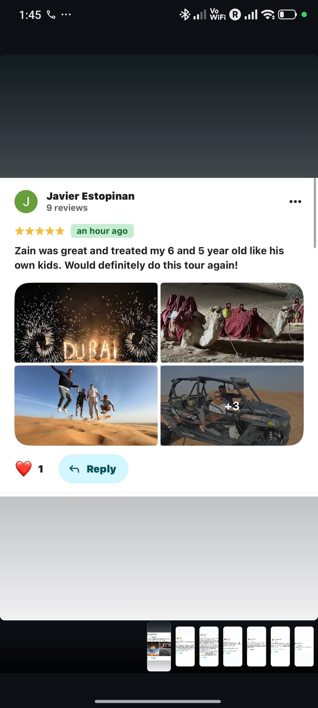 Instagram review of an Abu Dhabi desert safari from a happy guest 11