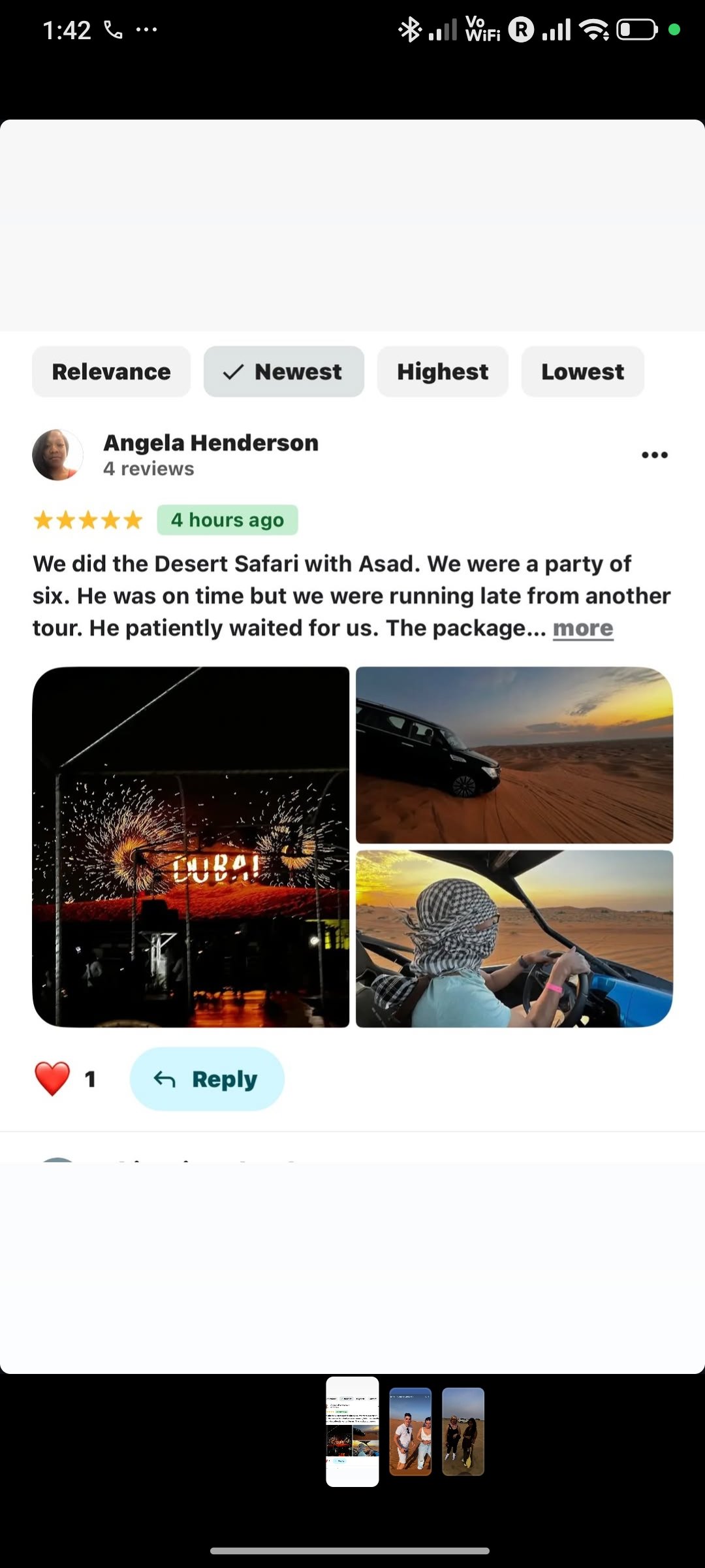 Instagram review of an Abu Dhabi desert safari from a happy guest 12
