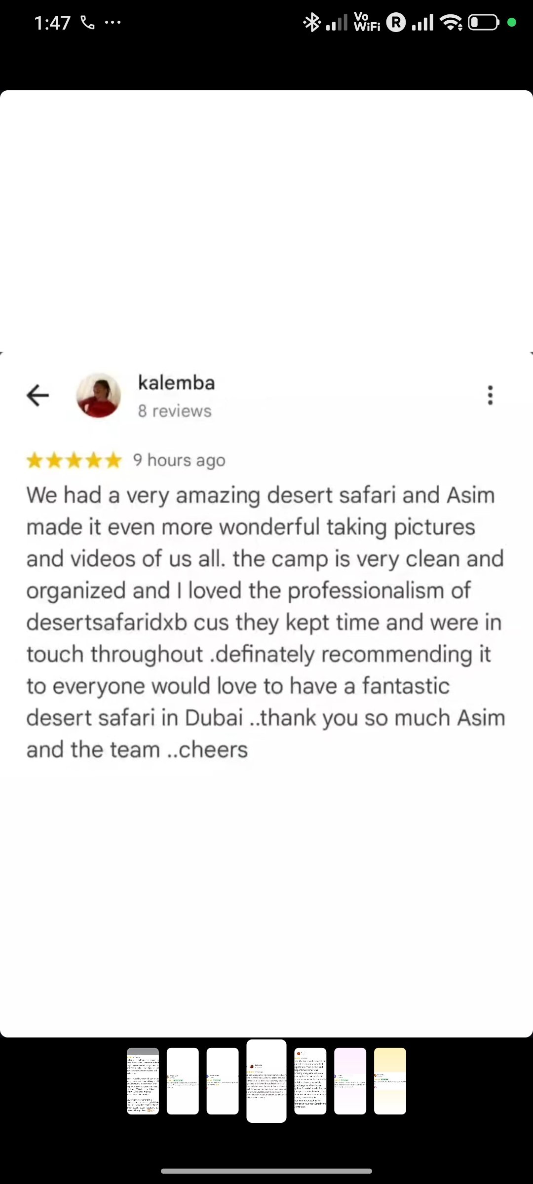 Instagram review of an Abu Dhabi desert safari from a happy guest 2