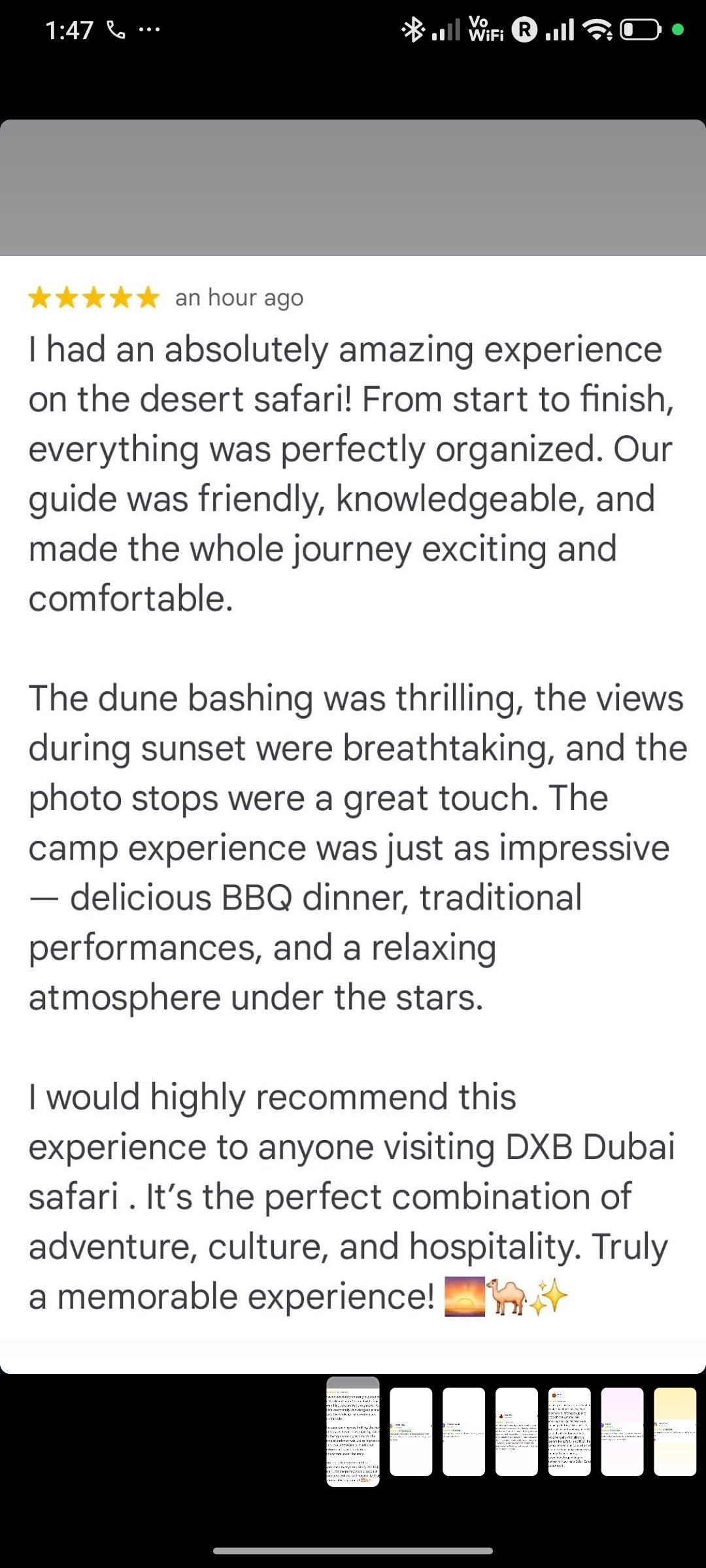 Instagram review of an Abu Dhabi desert safari from a happy guest 4