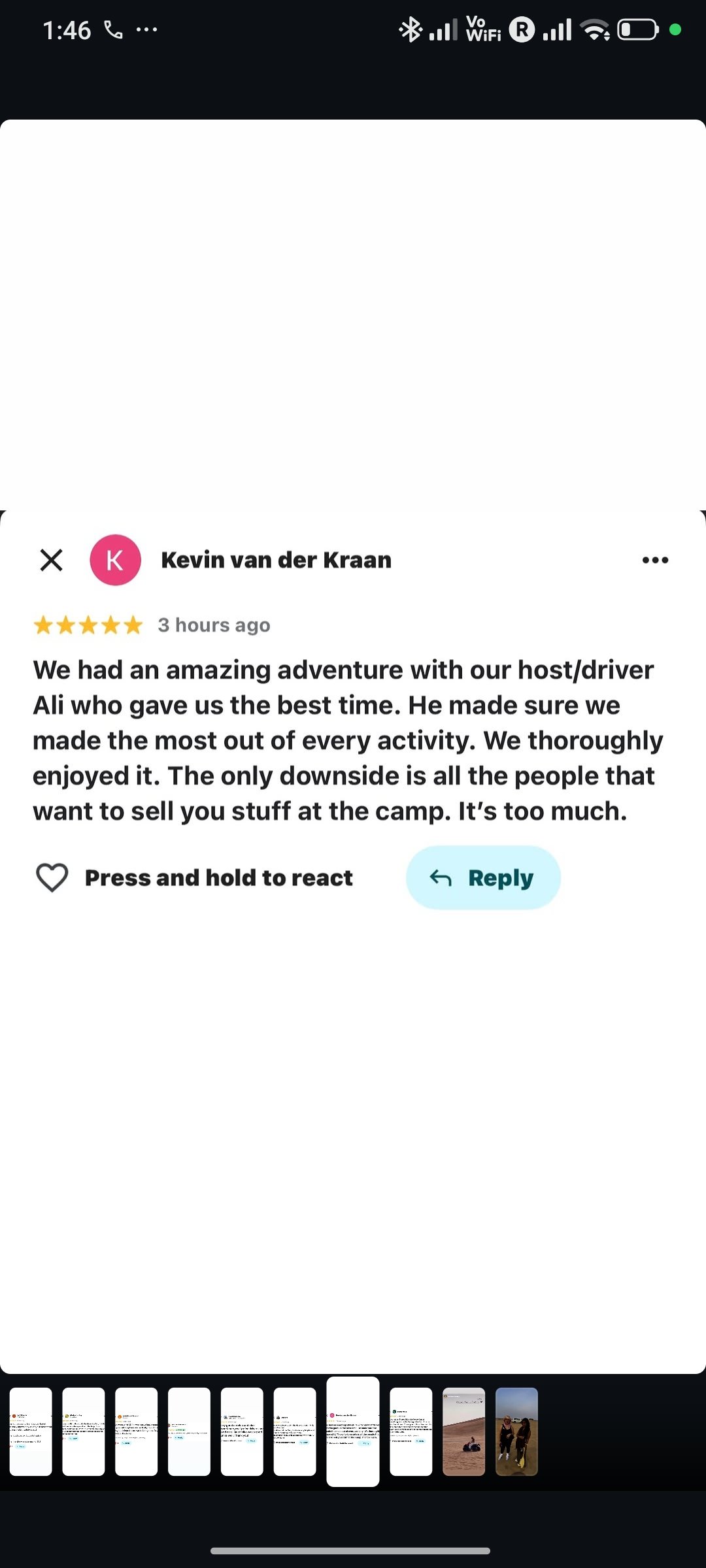 Instagram review of an Abu Dhabi desert safari from a happy guest 6